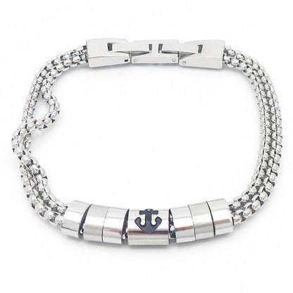 Edelstahl-Armband für Männer mit maritimen Motiven - Anker, Steuerrad, Lebensbaum und Sterne in 2-lagigem Design