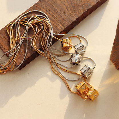 Zirkonia-besetzter Hohlzylinder Anhänger - Edelstahlkette mit 18K Gold oder Hochglanz-Silber | Vielseitig & farbecht
