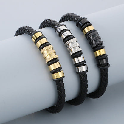 Ledergeflecht-Armband für Herren mit Edelstahl-Magnetverschluss