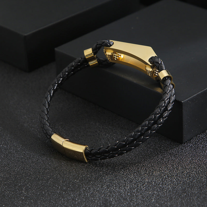 Edelstahl-Armband mit doppeltem Ledergeflecht – Titanstahl-Akzente für urbanen Style