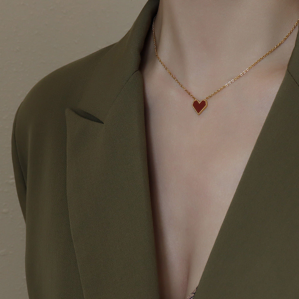 Französisches rotes Herz Anhänger Halskette | Edelstahl vergoldet / roségold / stahlfarben (3 Farben) | Elegante Liebeskette für Frauen | Geschenk für Sie