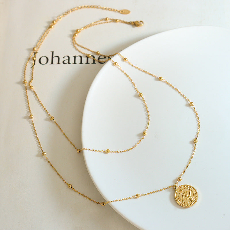 Französischer Vintage-Augen-Anhänger – Doppelschichtige Halskette in Gold oder Silber