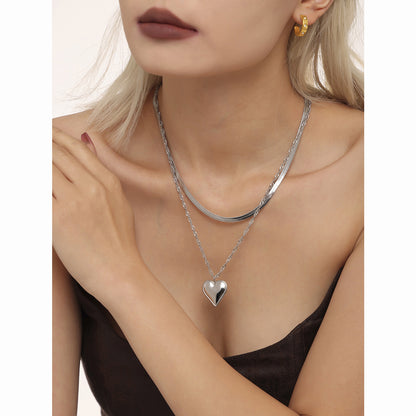 Wellenförmige Klingenkette mit Herz-Anhänger | Doppelschichtige Edelstahlkette in 18K Gold oder Hochglanz-Silberoptik
