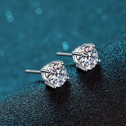 S925 Sterling Silber Ohrstecker mit 4-Zargen-Fassung – Typ A-4mm|5mm|6,5mm Zirkonia – Rhodiumplattiert