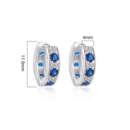 Retro-Vintage Ohrringe mit blauen Zirkonia - Kupfer rhodiniert (18K Weißgoldoptik), Ø1,2cm x 0,4cm