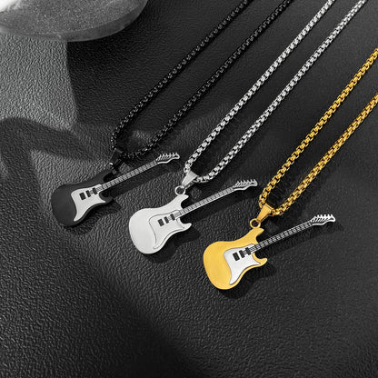 Hip-Hop Gitarren-Anhänger Straßenstyle – Klassisches Titan-Halsband für Männer