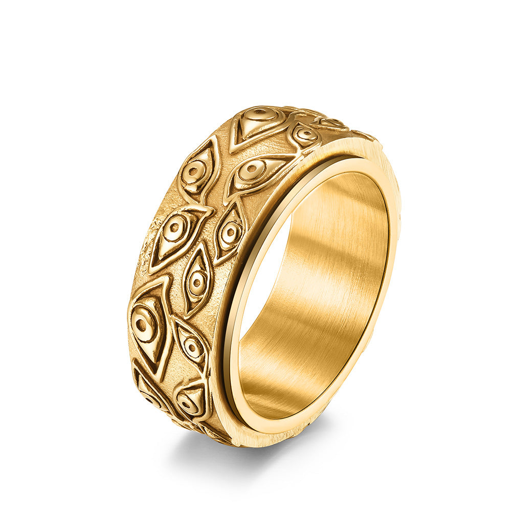 Dämonen-Auge Titanring für Herren | Drehbarer Anti-Stress-Ring - 316L Edelstahl im Vintage-Design