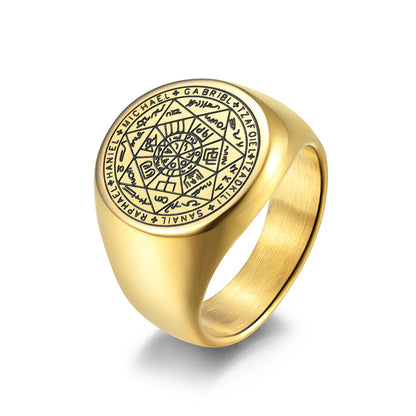 Mystischer Siebenstern-Ring - Titanstahl Herrenring mit esoterischem Design