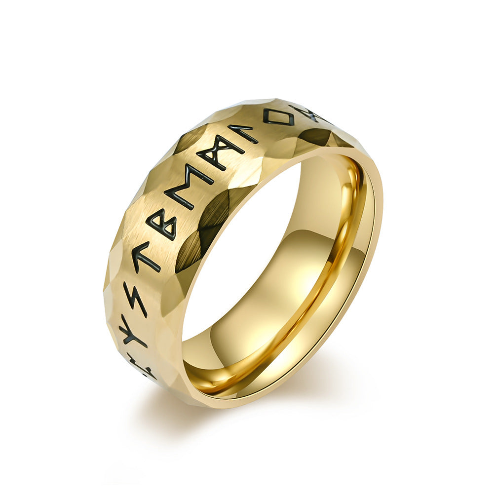 Wikinger Ring mit Runen - Titanstahl Herrenring im Vintage Design - Nordischer Männerschmuck - Keltischer Symbolring