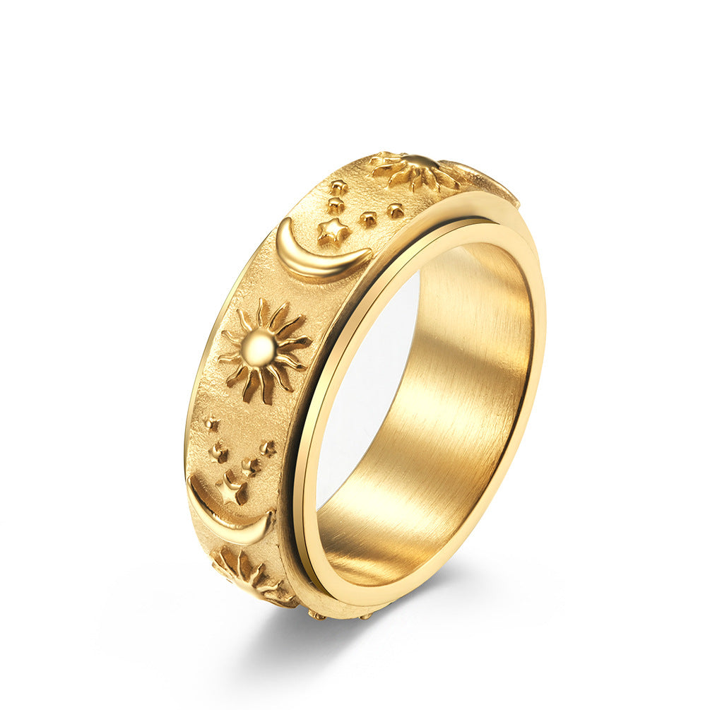 Stern-Mond-Sonne Titanring | Drehbarer Anti-Stress-Ring - 316L Edelstahl mit Himmelsmotiv