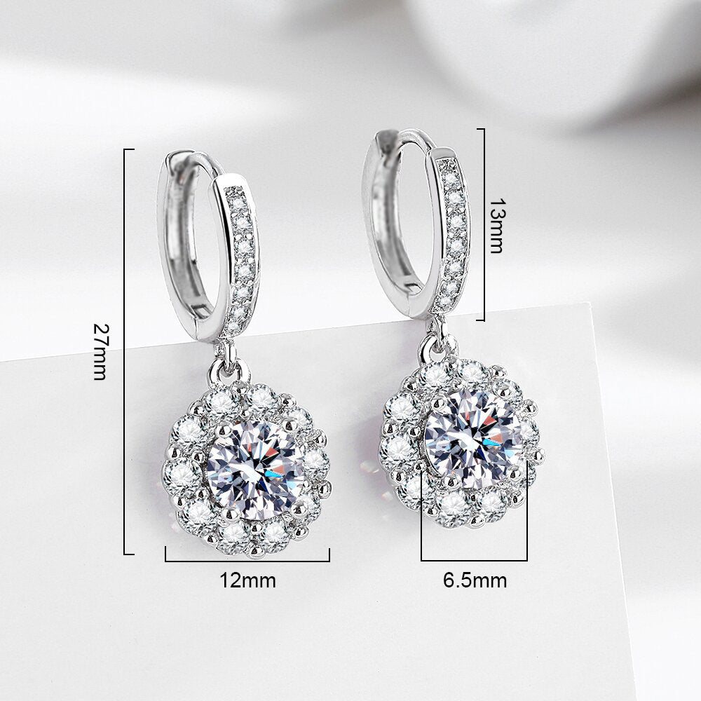 Blüten-Ohrringe mit Zirkonia - Kupfer rhodiniert (Weißgold-Optik)