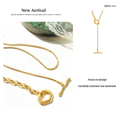 OT-Verschluss Halskette mit verstellbarer Länge | Titanstahl 18k Gold oder Stahlfarben | Trendiger Pulloverketten-Schmuck | Elegante Layering-Kette für Frauen