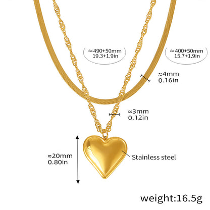 Wellenförmige Klingenkette mit Herz-Anhänger | Doppelschichtige Edelstahlkette in 18K Gold oder Hochglanz-Silberoptik