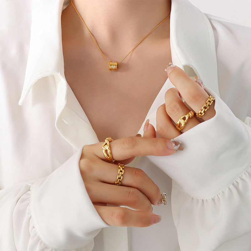 Zirkonia-besetzter Hohlzylinder Anhänger - Edelstahlkette mit 18K Gold oder Hochglanz-Silber | Vielseitig & farbecht