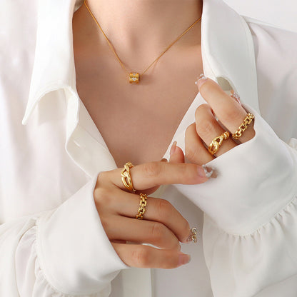 Zirkonia-besetzter Hohlzylinder Anhänger - Edelstahlkette mit 18K Gold oder Hochglanz-Silber | Vielseitig & farbecht