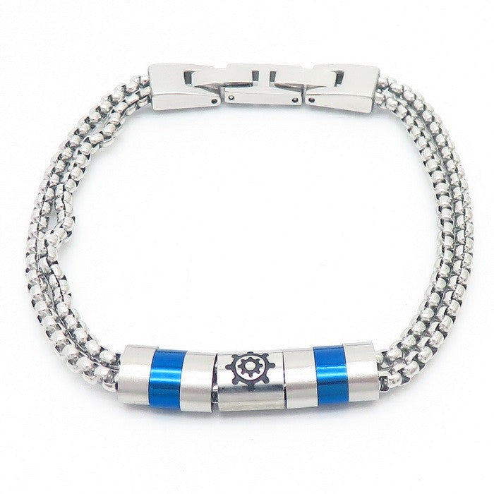 Edelstahl-Armband für Männer mit maritimen Motiven - Anker, Steuerrad, Lebensbaum und Sterne in 2-lagigem Design