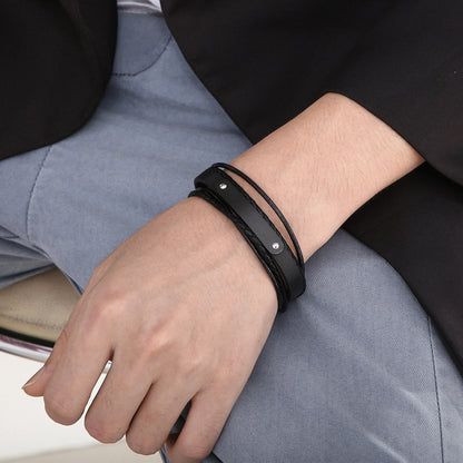 Mehrlagiges Lederarmband mit Edelstahl & Magnetplatte – Handgeflochtener Unikatschmuck