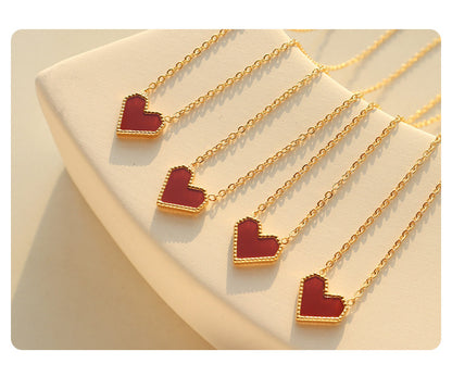 Französisches rotes Herz Anhänger Halskette | Edelstahl vergoldet / roségold / stahlfarben (3 Farben) | Elegante Liebeskette für Frauen | Geschenk für Sie