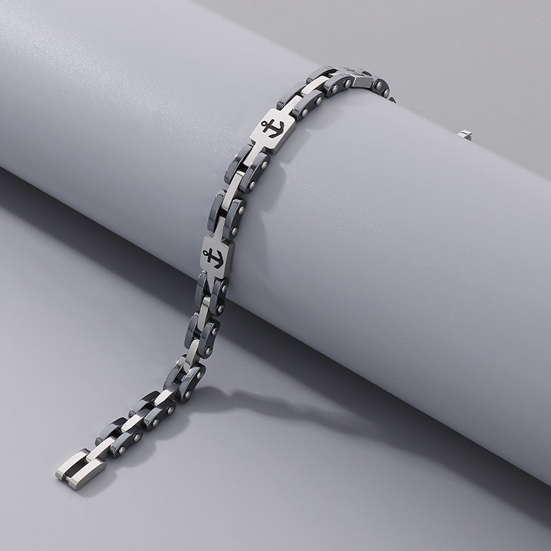 Maritimes Titanstahl-Armband für Herren – Mit eingraviertem Anker-Motiv & robuster Gliederkette