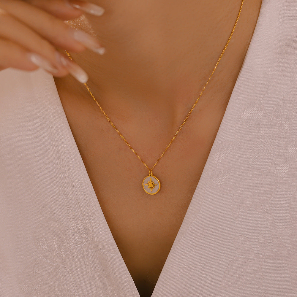 Vintage-Stern-Anhänger mit Muschelmotiv – Edelstahlkette in 18k Gold oder Silber
