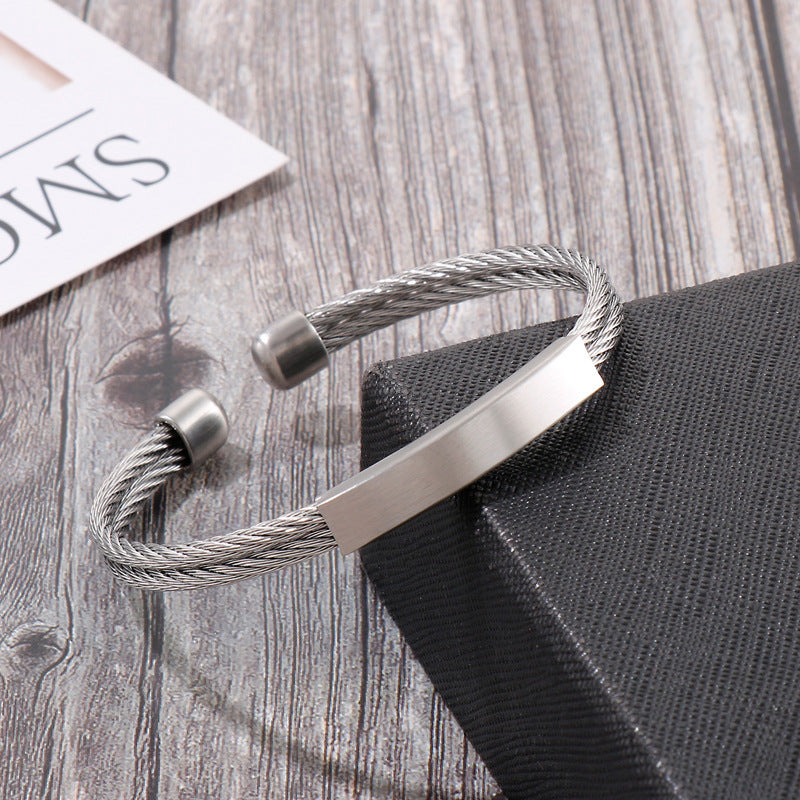 Offenes Herren-Armband aus Edelstahl – Geflochtenes Drahtseil mit Twisted-Look