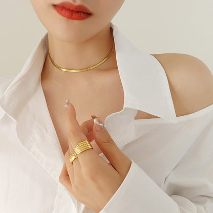 Minimalistische Kettenglieder Halskette (Schlüsselbein & Classic) + Armband - Vergoldet & Edelstahl-Optik