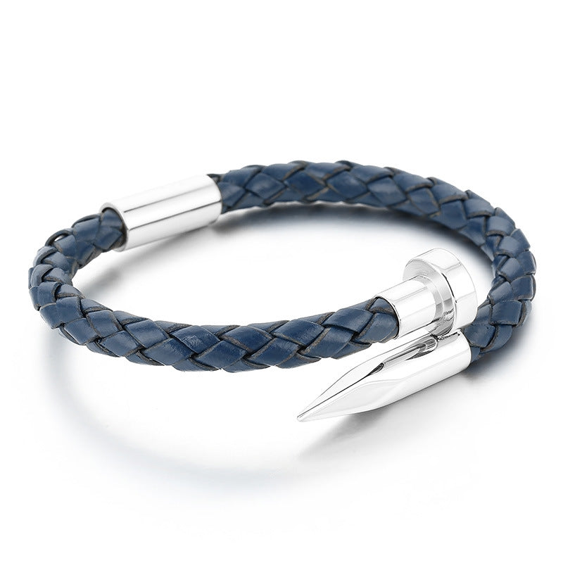 Lederarmband mit Edelstahl-Nieten und Magnetverschluss