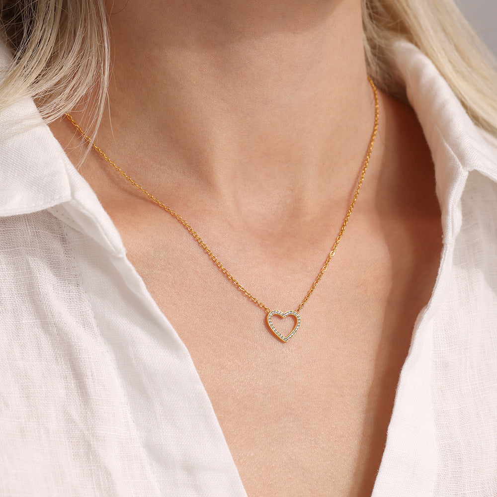 Doppelkette-Set: Herz-Anhänger mit Zirkonia & Kreuz-Kette mit Stahlperlen – 18K vergoldet oder silberner Edelstahl