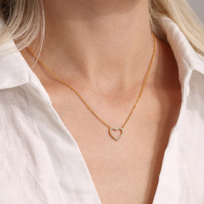 Doppelkette-Set: Herz-Anhänger mit Zirkonia & Kreuz-Kette mit Stahlperlen – 18K vergoldet oder silberner Edelstahl