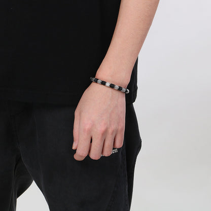 Edelstahl-Armband für Männer mit Microfaser-Leder-Einsatz – Zeitloses Perlen-Design für Business & Freizeit