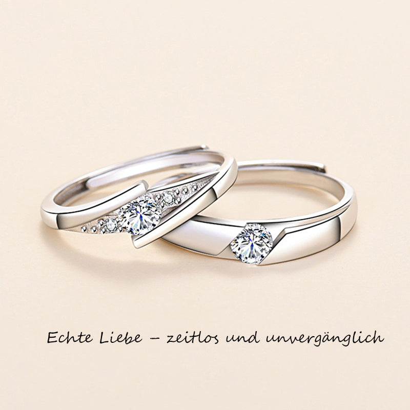 Echte Liebe hält ein Leben lang - Paarringe aus S925 Sterling Silber rhodiniert (weißgoldoptik) mit funkelnden Zirkonia-Steinen
