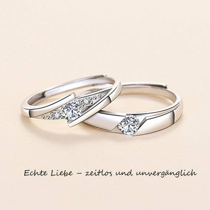 Echte Liebe hält ein Leben lang - Paarringe aus S925 Sterling Silber rhodiniert (weißgoldoptik) mit funkelnden Zirkonia-Steinen
