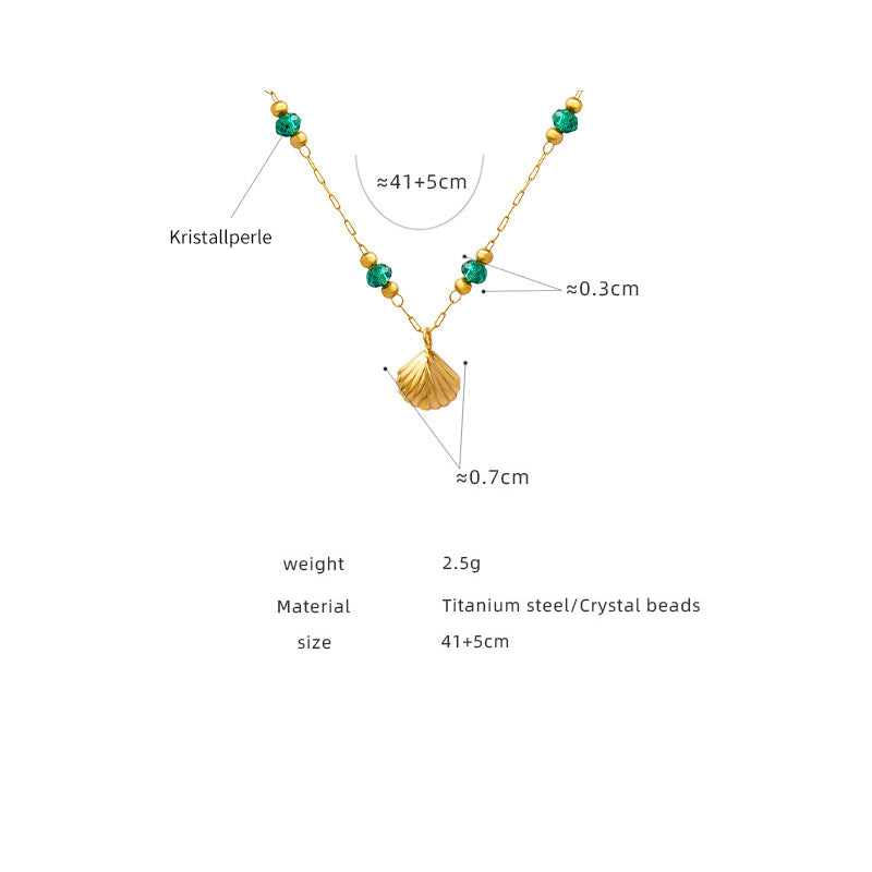 Zarter Kristallperlen-Anhänger mit Muscheldesign – 18K vergoldeter Edelstahl