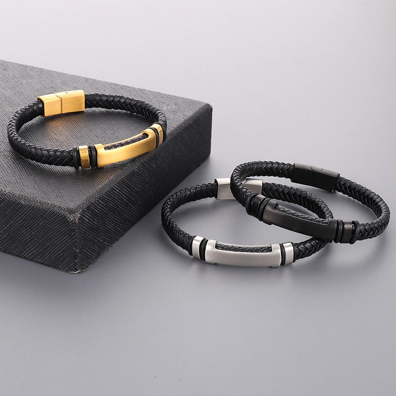 Schlichtes geflochtenes Lederarmband mit Magnetplatte – Unisex Design