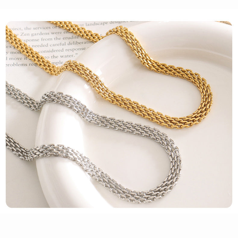 Retro geflochtene Edelstahlkette | Hochglanz-Silberoptik oder 18k Gold (2 Farben)