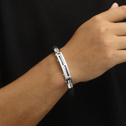 Herren Armband mit Stahldraht-Einlage – Geflochtenes Edelstahl-Lederband