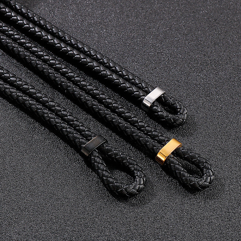 Edelstahl Armband für Herren – Stilvolles Ledergeflecht mit geometrischem Verschluss