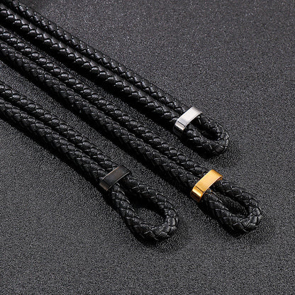 Edelstahl Armband für Herren – Stilvolles Ledergeflecht mit geometrischem Verschluss