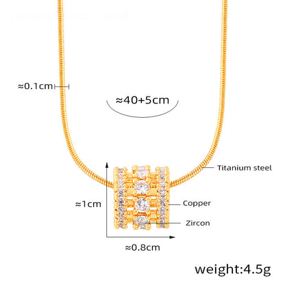 Mehrschichtiger Zylinder-Anhänger mit Zirkonia-Steinbesatz | Edelstahlkette in 18K Gold oder Hochglanz-Silber