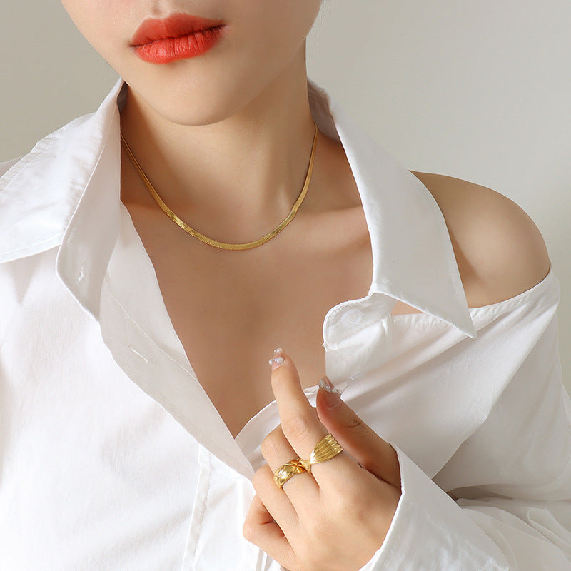 Minimalistische Kettenglieder Halskette (Schlüsselbein & Classic) + Armband - Vergoldet & Edelstahl-Optik
