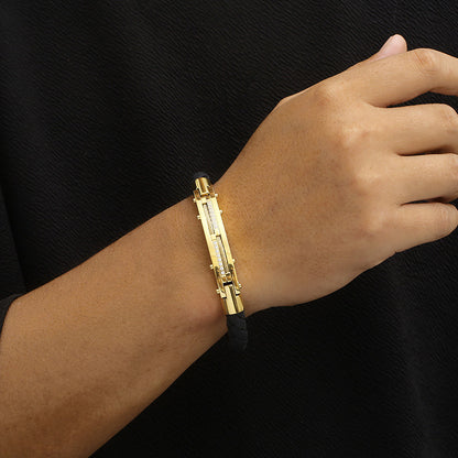 Herren Armband mit Stahldraht-Einlage – Geflochtenes Edelstahl-Lederband