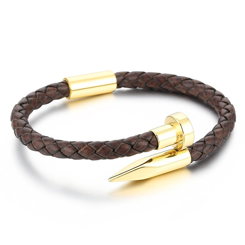 Lederarmband mit Edelstahl-Nieten und Magnetverschluss