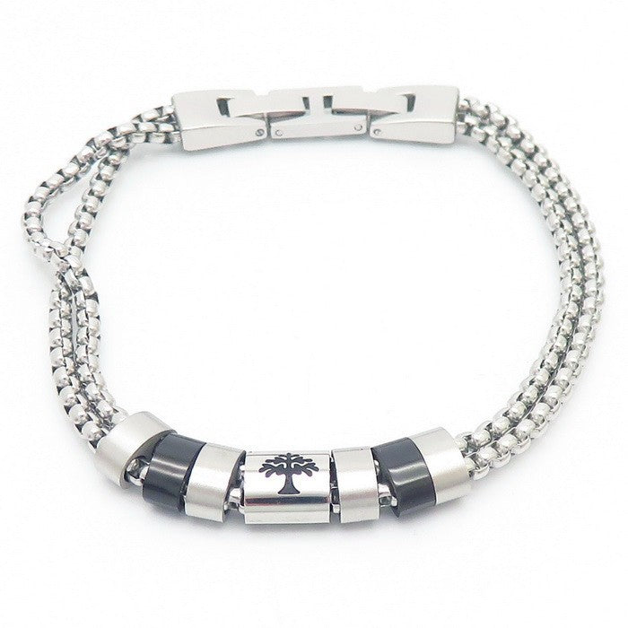 Edelstahl-Armband für Männer mit maritimen Motiven - Anker, Steuerrad, Lebensbaum und Sterne in 2-lagigem Design