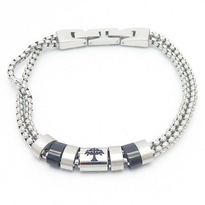 Edelstahl-Armband für Männer mit maritimen Motiven - Anker, Steuerrad, Lebensbaum und Sterne in 2-lagigem Design