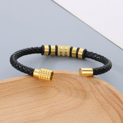 Ledergeflecht-Armband für Herren mit Edelstahl-Magnetverschluss