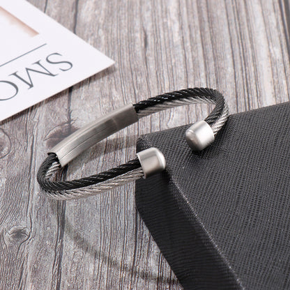 Offenes Herren-Armband aus Edelstahl – Geflochtenes Drahtseil mit Twisted-Look