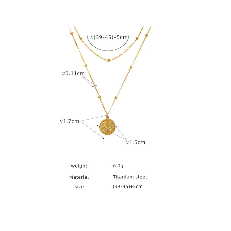 Französischer Vintage-Augen-Anhänger – Doppelschichtige Halskette in Gold oder Silber