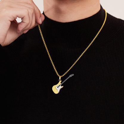 Hip-Hop Gitarren-Anhänger Straßenstyle – Klassisches Titan-Halsband für Männer