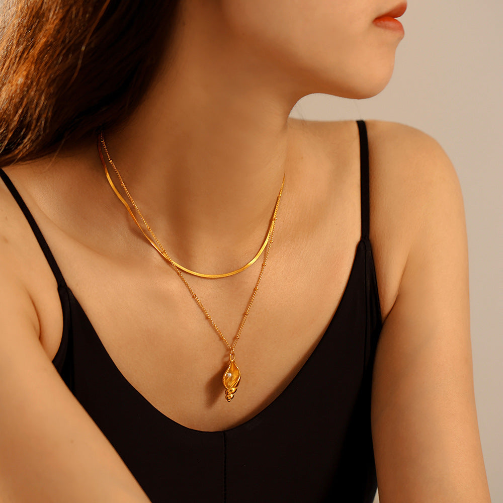 Schneckenhaus-Anhängerkette mit Kunstperle | Stapelbares Edelstahl-Set - 18k Gold oder Hochglanz-Silberoptik