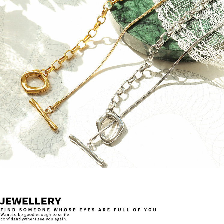 OT-Verschluss Halskette mit verstellbarer Länge | Titanstahl 18k Gold oder Stahlfarben | Trendiger Pulloverketten-Schmuck | Elegante Layering-Kette für Frauen